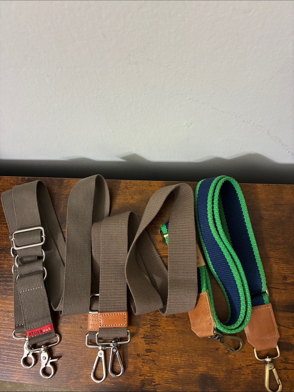 Storksak Brown Canvas Strap and Navy Green Webbing Replacement Straps.